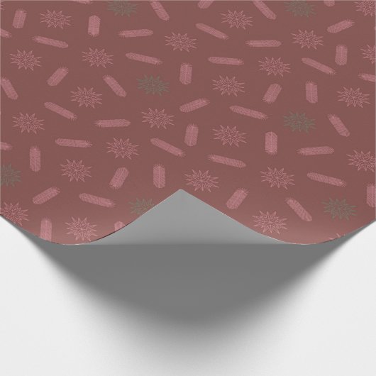 Papier Cadeau Étoiles roses antiques et Bruns d'arbre (Coin)