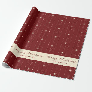 Papier Cadeau Étoiles Rouge Et Crème Joyeux Noël