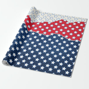 Papier Cadeau Étoiles rouges, blanches et bleues (États-Unis) (É