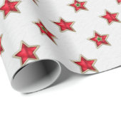 Papier Cadeau Étoiles rouges de Noël en blanc (Coin rond)