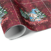 Papier Cadeau Étoiles rouges de Noël Gnome Reindeer Bourgogne (Coin rond)