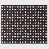 Papier Cadeau Étoiles rouges et blanches modernes en noir (Plat)