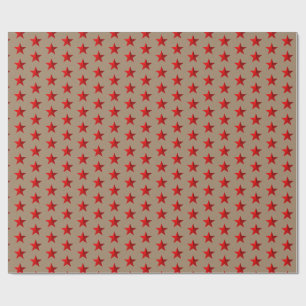 Papier Cadeau Étoiles rouges rustiques Kraft