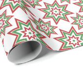 Papier Cadeau Étoiles rouges, vertes sur emballage de vacances b (Coin rond)