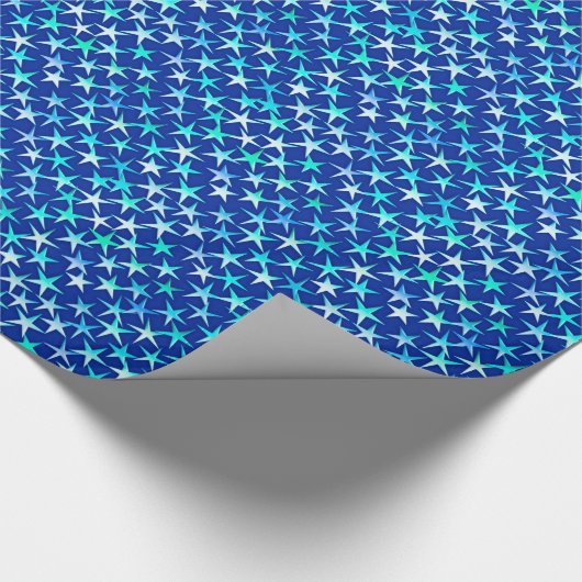 Papier Cadeau Étoiles satinées, bleu pastel sur bleu Cobalt (Coin)