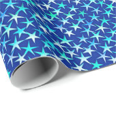 Papier Cadeau Étoiles satinées, bleu pastel sur bleu Cobalt (Coin rond)
