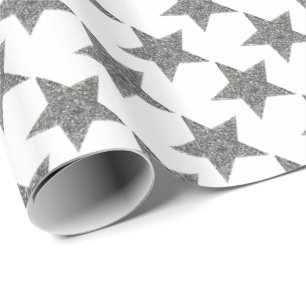 Papier Cadeau Étoiles scintillantes d'argent de Noël