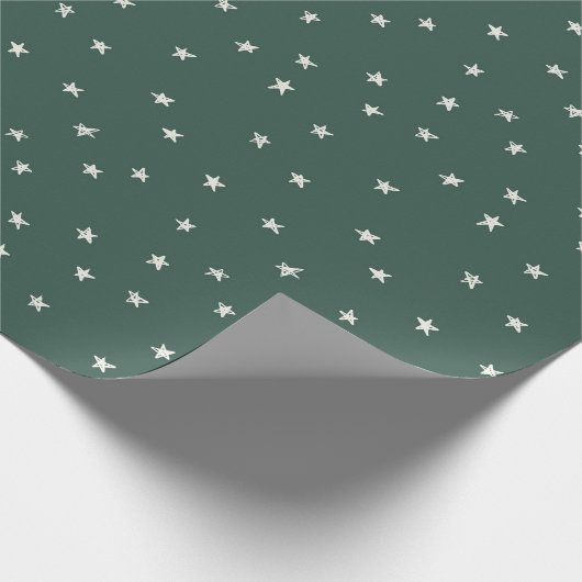 Papier Cadeau Étoiles vertes Moderne Enveloppement de Noël Minim (Coin)