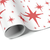 Papier Cadeau Étoiles Vintages rétro rouge et blanc (Coin rond)