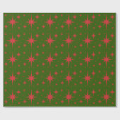 Papier Cadeau Étoiles Vintages rétro rouge et vert (Plat)