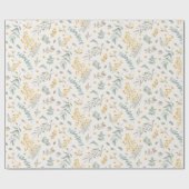 Papier Cadeau Eucalyptus australien d'acacia d'aquarelle jaune (Plat)