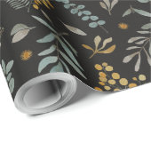 Papier Cadeau Eucalyptus australien d'acacia d'aquarelle jaune (Coin rond)