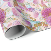Papier Cadeau Eucalyptus Et Fleurs Roses (Coin rond)