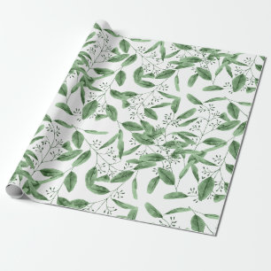 Papier Cadeau Eucalyptus moderne Aquarelle Vert Feuille Motif