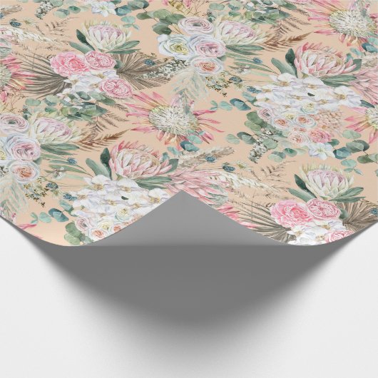 Papier Cadeau Eucalyptus Rose Blanc Floral Boho Mariage Annivers (Coin)