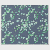 Papier Cadeau Eucalyptus vert Aquarelle Feuilles sur bleu marine (Plat)