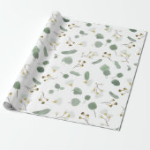 Papier Cadeau Eucalyptus Vert Argent Dollar Gum Blossoms (Déroulé)