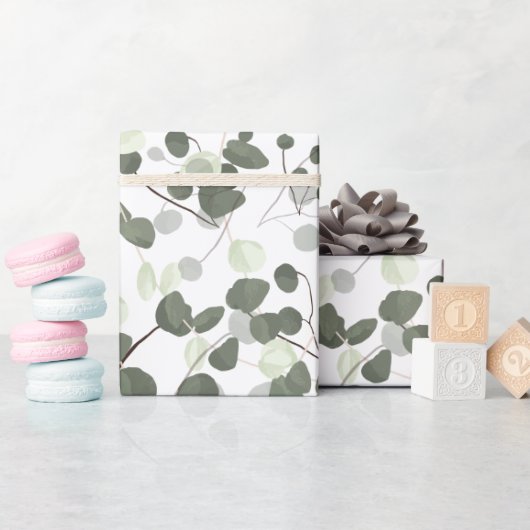 Papier Cadeau Eucalyptus Vert Feuilles Illustration Nature (Baby Shower)