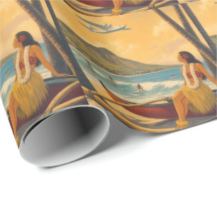 Papier Cadeau Évasion Aloha de la fille hula hawaïenne vintage p