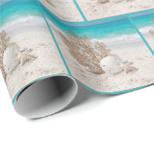 Papier Cadeau Éventail de mer avec dollar de sable et étoile de (Coin rond)