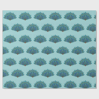 Papier Cadeau Éventail large plume de paon bleu