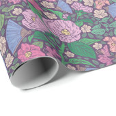 Papier Cadeau Éventails japonais de coquelicots pour la fête des (Coin rond)