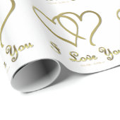 Papier Cadeau Eventré Gold Hearts i Love You (Coin rond)