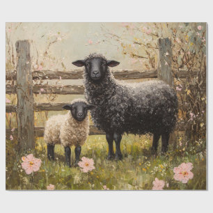 Papier Cadeau Ewe et agneau Printemps Mouton Art Découpage