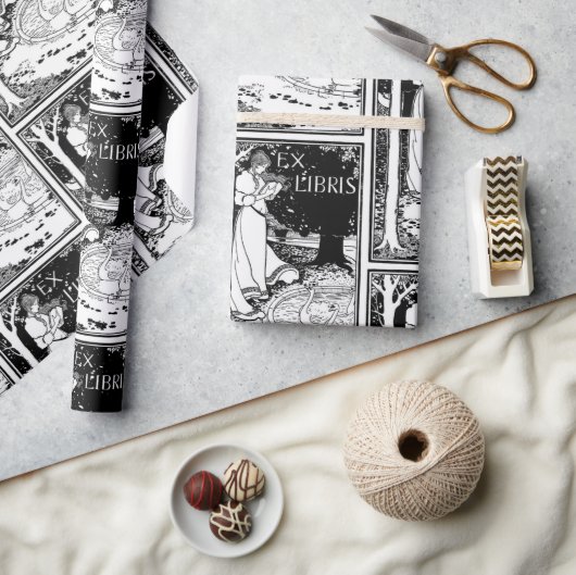 Papier Cadeau Ex Libris Femme lisant (Artisanat)