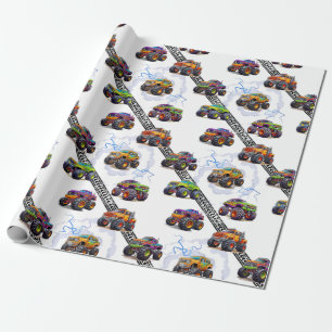 Papier Cadeau Excitant Motif de camion Monster pour enfants