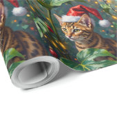 Papier Cadeau Exotic Bengal Cat Jungle Christmas Playtime Art (Coin rond)