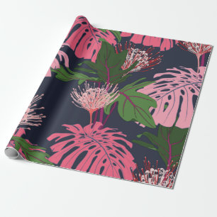 Papier Cadeau Exotic green and pink tropical palm leaves and pro