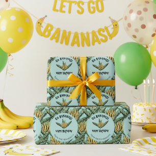 Papier Cadeau Exotic Turquoise Go Bananes Joyeux Anniversaire Ju