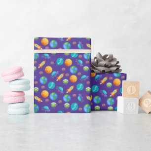 Papier Cadeau Explorateurs spatiaux sur le bleu