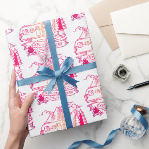 Papier Cadeau Explorez Plus Camper Rose Van Mountain Nature Love