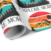 Papier Cadeau Explorez Plus Mountain Nature Adventure Outdoor (Coin rond)