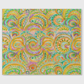 Papier Cadeau Explosion bohème en vert et jaune (Plat)