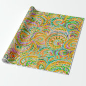 Papier Cadeau Explosion bohème en vert et jaune (Déroulé)