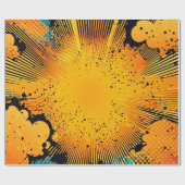 Papier Cadeau Explosion de Bande Dessinée Cyan Jaune Doré Grunge (Plat)