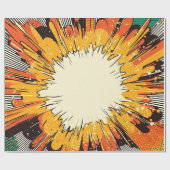 Papier Cadeau Explosion orange vif d'art pop avec lignes noires (Plat)