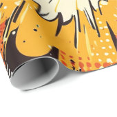 Papier Cadeau Explosion orange vif d'art pop avec lignes noires (Coin rond)