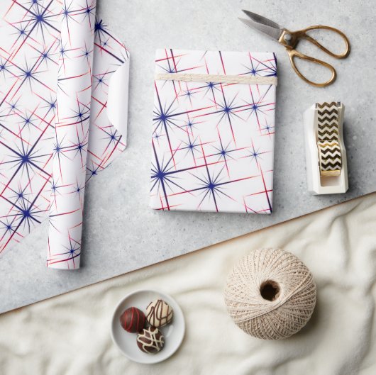 Papier Cadeau explosions stellaires rouge blanc & bleu (Artisanat)