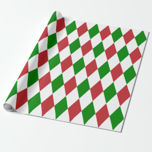 Papier Cadeau Extra Large Dark Red, Green and White Harlequin
