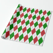 Papier Cadeau Extra Large Rouge Foncé, Vert et Blanc Argyle (Déroulé)