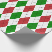 Papier Cadeau Extra Large Rouge Foncé, Vert et Blanc Argyle (Coin)