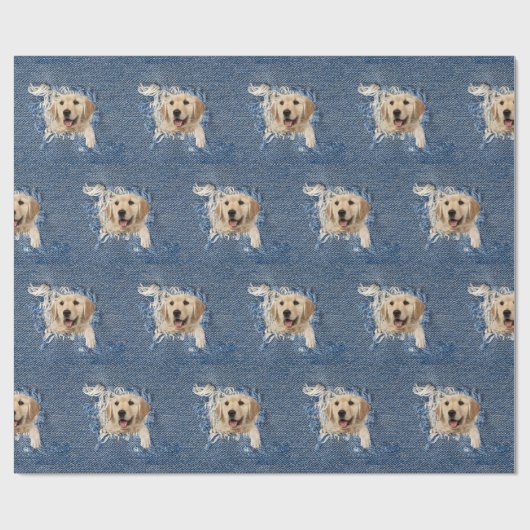 Papier Cadeau Extrait d'or dans trou de jean bleu effilé (Plat)