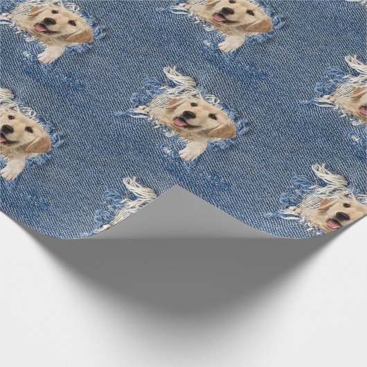 Papier Cadeau Extrait d'or dans trou de jean bleu effilé (Coin)