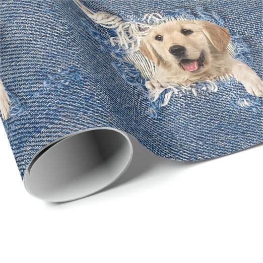 Papier Cadeau Extrait d'or dans trou de jean bleu effilé (Coin rond)