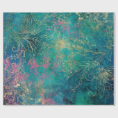 Papier Cadeau Extraits floraux d'or sur Turquoise rose (Plat)