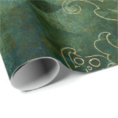 Papier Cadeau Extraits floraux d'or sur vert (Coin rond)